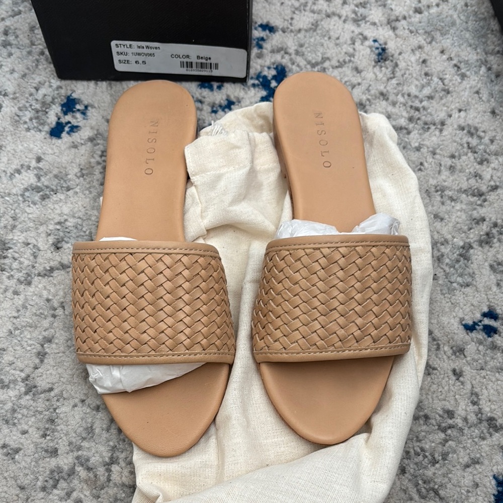 Nisolo Tan Woven Slide Sandals